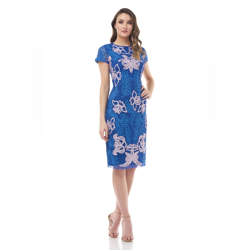 JS COLLECTIONS | blue/rose floral embroidered cocktail dress